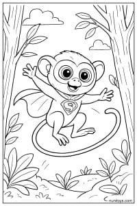Superhero Tarsier Jumping Through Jungle Coloring Page