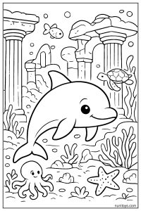 Vaquita Exploring Ancient Underwater Ruins Coloring Page