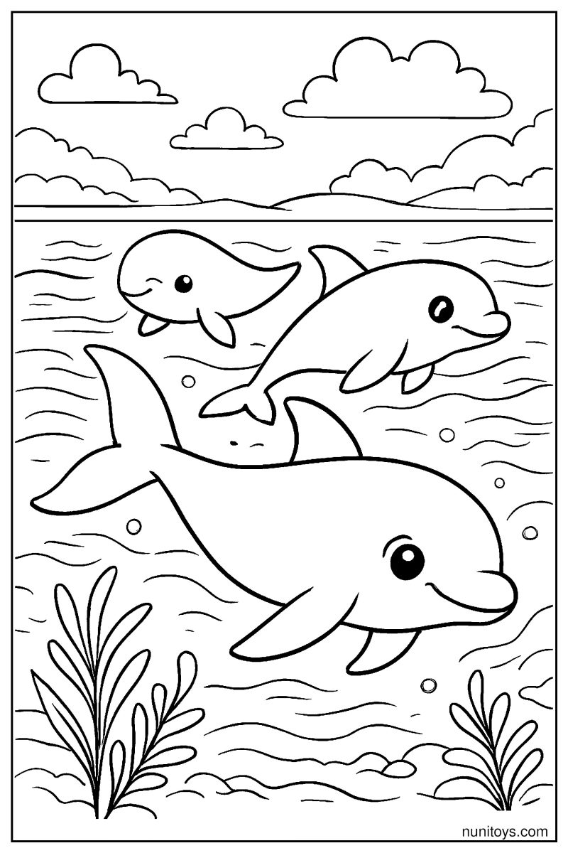 Vaquita Family in a Shallow Lagoon Coloring Page