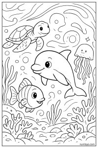 Vaquita Leading Ocean Friends Through a Deep Sea Journey with Mysterious Lights