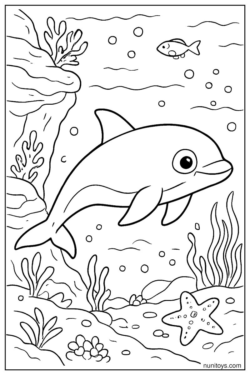 Vaquita Swimming by Underwater Cliffs Coloring Page