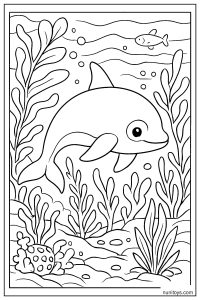 Vaquita Swimming Through Kelp Forest Coloring Page