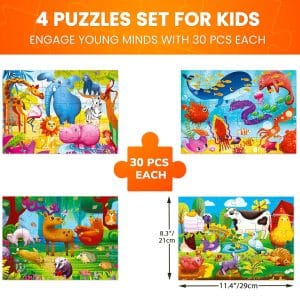 4-Pack Animal Puzzles for Kids – Screen-Free Learning with Farm, Ocean, Forest and Safari Animals