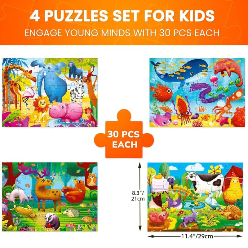 4 Pack Animal Puzzles for Kids – Screen Free Learning with Farm, Ocean, Forest and Safari Animals