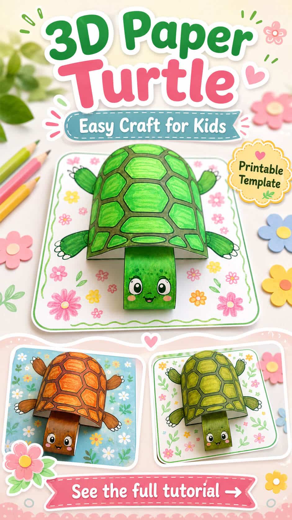 How to Make a Cute 3D Paper Turtle Craft