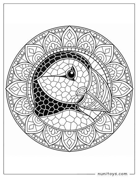 Puffin Head Coloring Page with Coastal Mandala Details