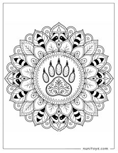 Raccoon Paw Print Mandala Coloring Sheet