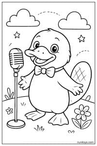 Kawaii Platypus Singing at Microphone Coloring Page