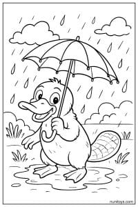 Coloring Page of a Kawaii Platypus Holding an Umbrella