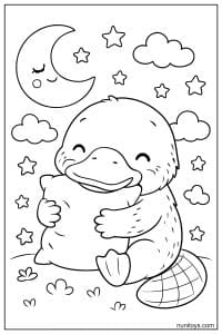 Cute Kawaii Platypus Hugging Pillow Coloring Illustration