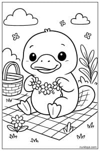 Kawaii Platypus Making Flower Necklace Coloring Sheet