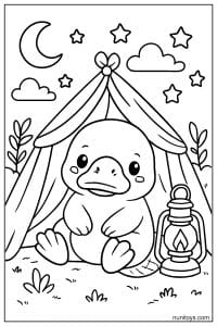 Kawaii Platypus Camping Under Stars Coloring Illustration