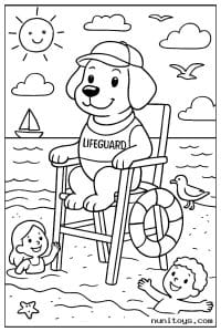Lifeguard Dog Watching the Beach from a Chair