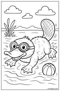 Coloring Illustration of a Swimming Platypus with Goggles