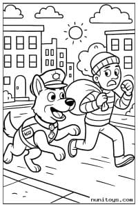 Police Dog Chasing a Thief Through the City Coloring Sheet