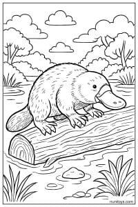 Platypus Resting on Log by River Coloring Sheet