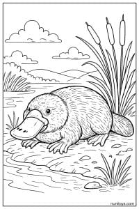 Platypus Resting by Riverbank Coloring Illustration