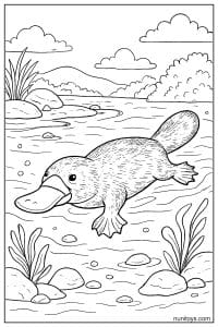 Platypus Swimming Through River Coloring Sheet