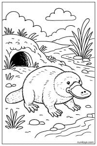 Platypus Near Burrow by Riverbank Coloring Sheet