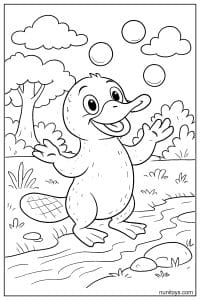 Kawaii Platypus Playing with Bubbles Coloring Sheet