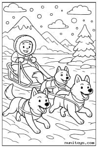 Dogs Pulling a Sled Through a Snowy Mountain Landscape
