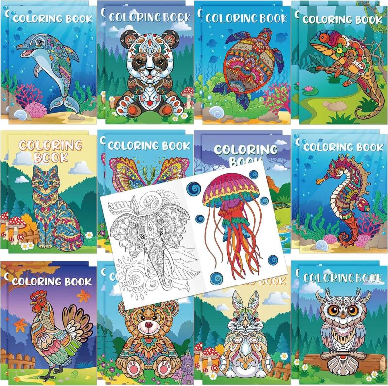 24 Pack Animal Mandala Coloring Books for Kids – Creative Mini Activity Books for Parties and Classrooms