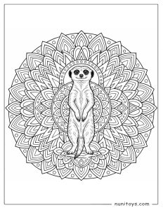 Meerkat Standing in a Layered Mandala Coloring Sheet