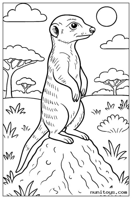 Meerkat Standing on a Mound Coloring Page