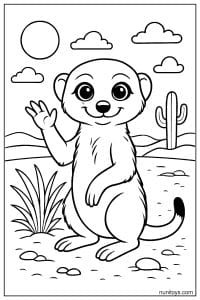 Waving Meerkat in a Desert Coloring Page