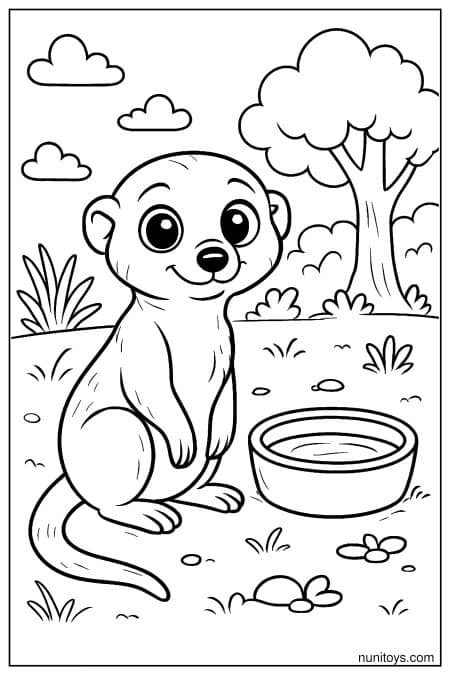 Meerkat Sitting Beside a Bowl Coloring Sheet