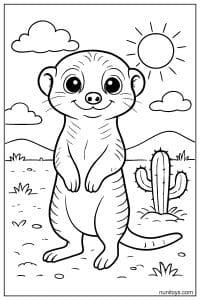 Standing Meerkat in a Sunny Desert Coloring Sheet