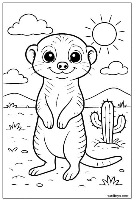 Standing Meerkat in a Sunny Desert Coloring Sheet