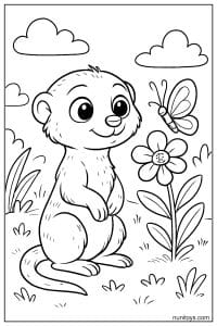 Cute Meerkat with Butterfly and Flower Coloring Sheet