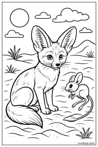 Fennec Fox with a Jerboa Coloring Sheet