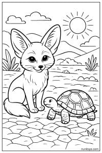 Desert Fennec Fox with a Turtle Coloring Sheet