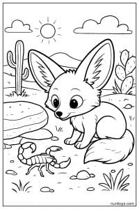 Cute Fennec Fox Watching a Scorpion Coloring Page