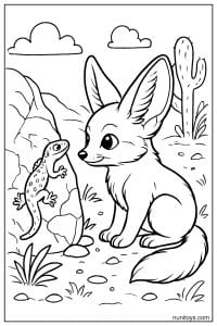 Fennec Fox Meeting a Desert Lizard Coloring Sheet