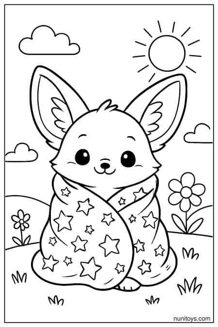 Wrapped Kawaii Fennec Fox Coloring Sheet