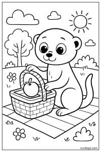 Kawaii Meerkat Picnic Basket Coloring Page
