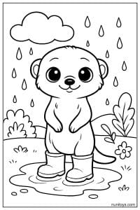 Rainy Day Kawaii Meerkat in Boots Coloring Sheet