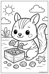 Kawaii Numbat Collecting Seashells Coloring Sheet
