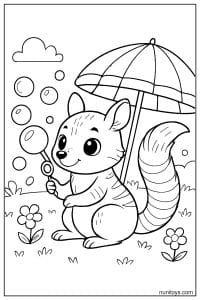 Kawaii Numbat with Bubbles and a Beach Umbrella Coloring Page