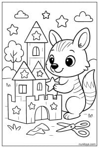 Kawaii Numbat Building a Star Castle Coloring Page