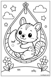 Kawaii Numbat in a Hanging Chair Coloring Sheet