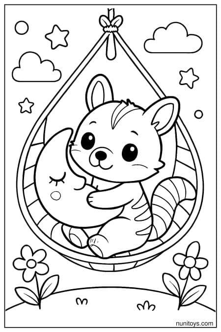 Kawaii Numbat in a Hanging Chair Coloring Sheet