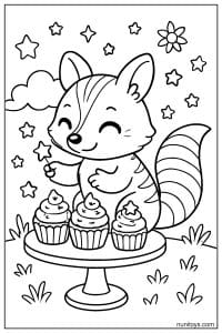Kawaii Numbat Decorating Cupcakes Coloring Page
