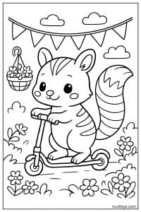 Kawaii Numbat Riding a Kick Scooter Coloring Page