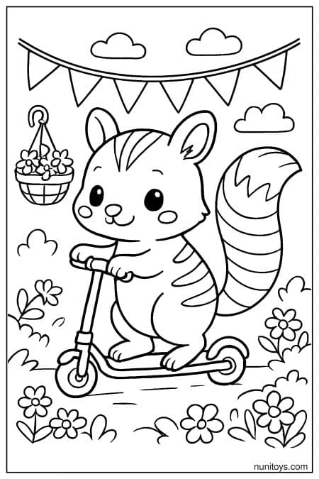 Kawaii Numbat Riding a Kick Scooter Coloring Page