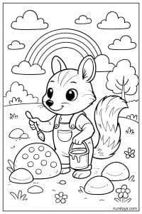 Kawaii Numbat Painting a Mushroom Coloring Page