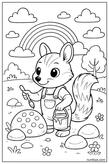 Kawaii Numbat Painting a Mushroom Coloring Page
